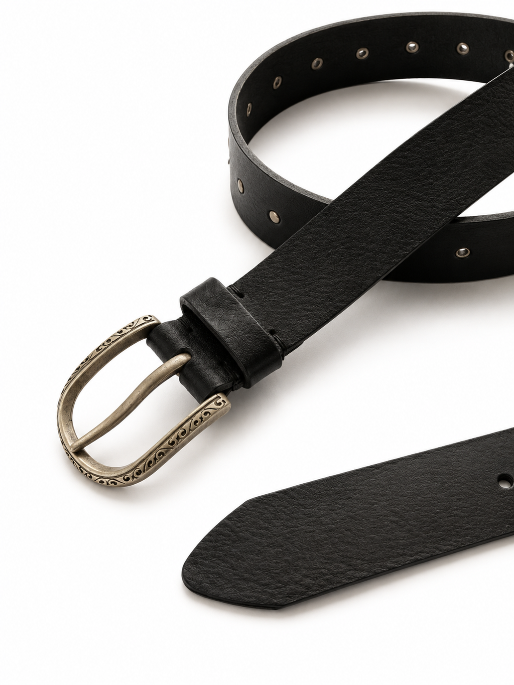 Cintura in pelle nera con borchie argentate e pietre turchesi | Pure Motion