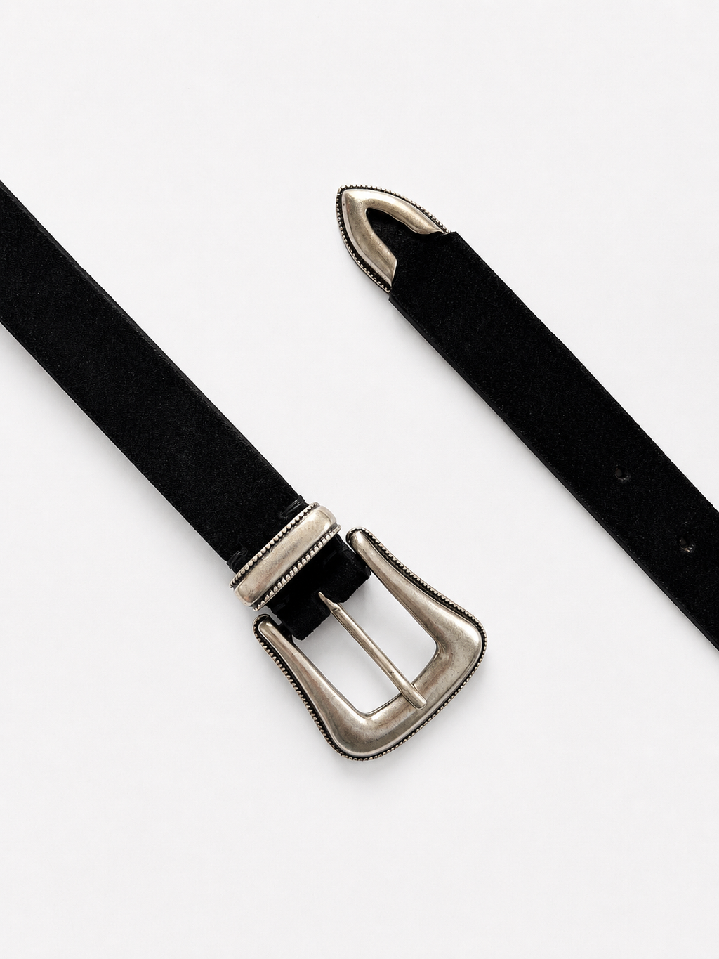 Cintura in camoscio pelle nera con fibbia argentata | Pure Motion