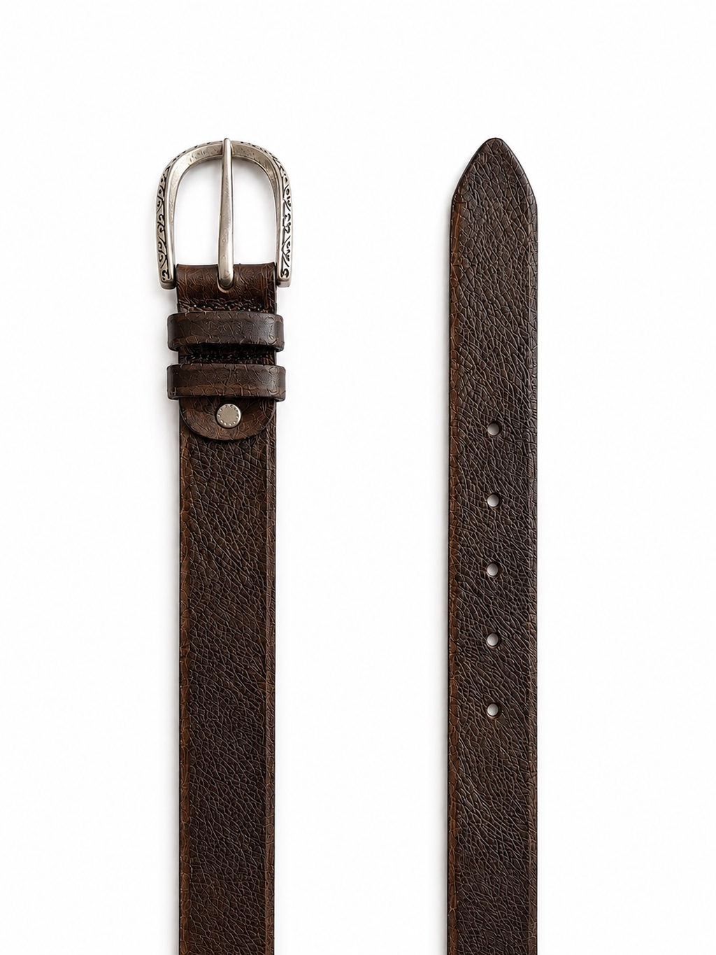 Cintura in pelle marrone artigianale Made in Italy con fibbia incisa | Pure Motion