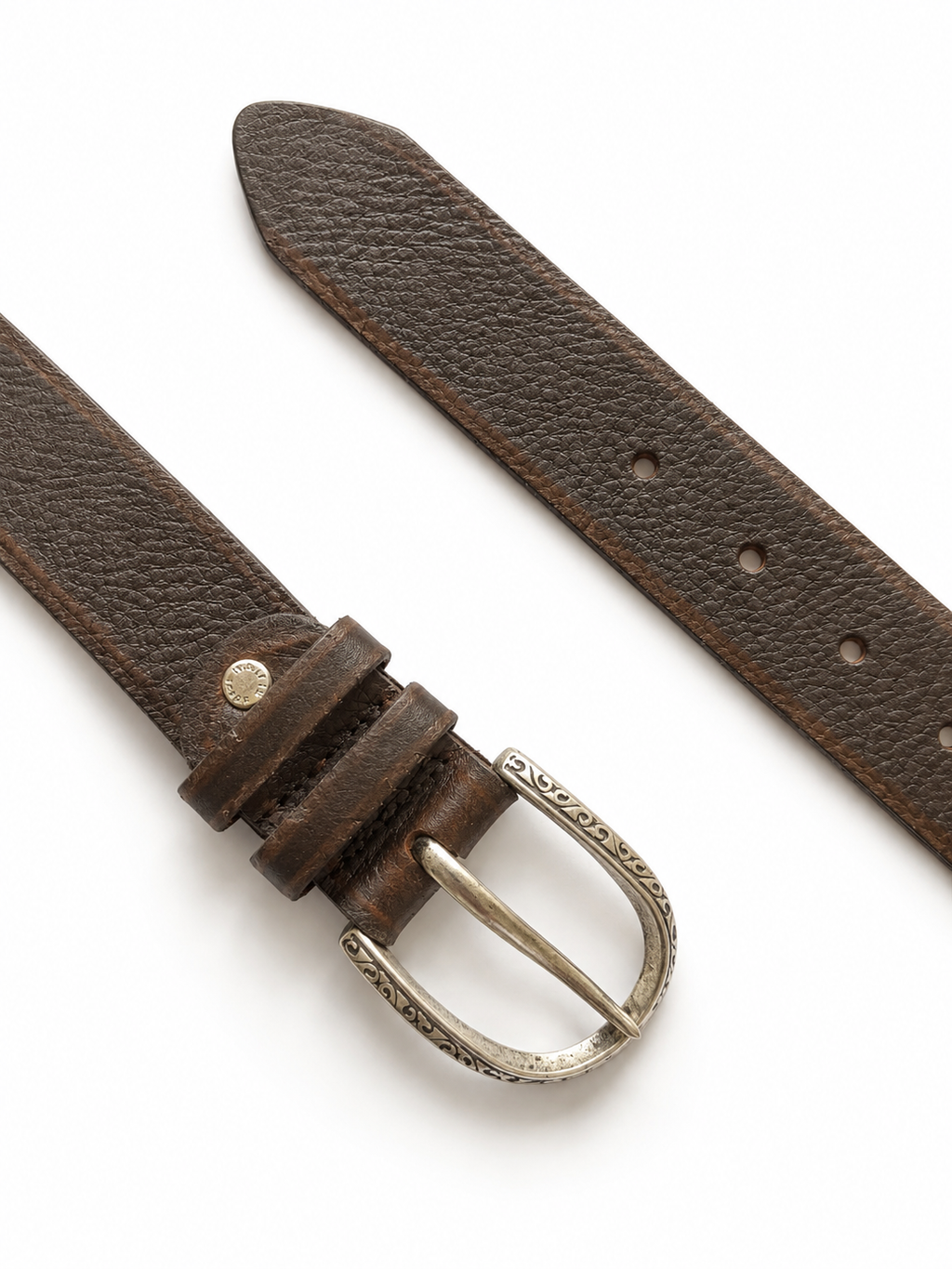 Cintura in pelle marrone artigianale Made in Italy con fibbia incisa | Pure Motion