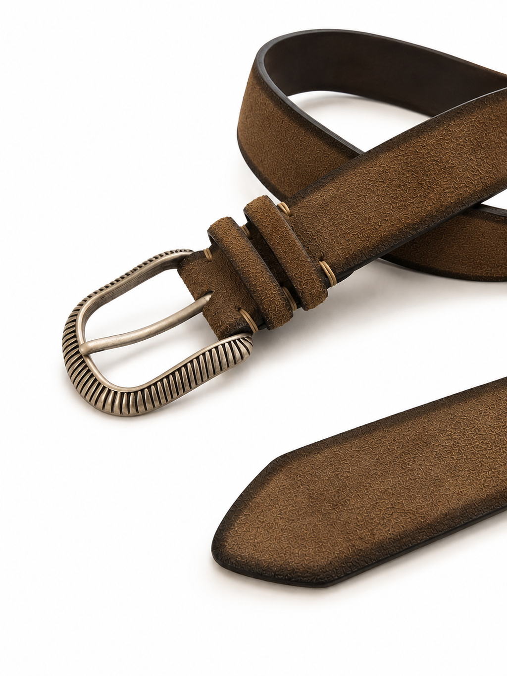 Cintura in camoscio beige con fibbia lavorata anticata | Pure Motion