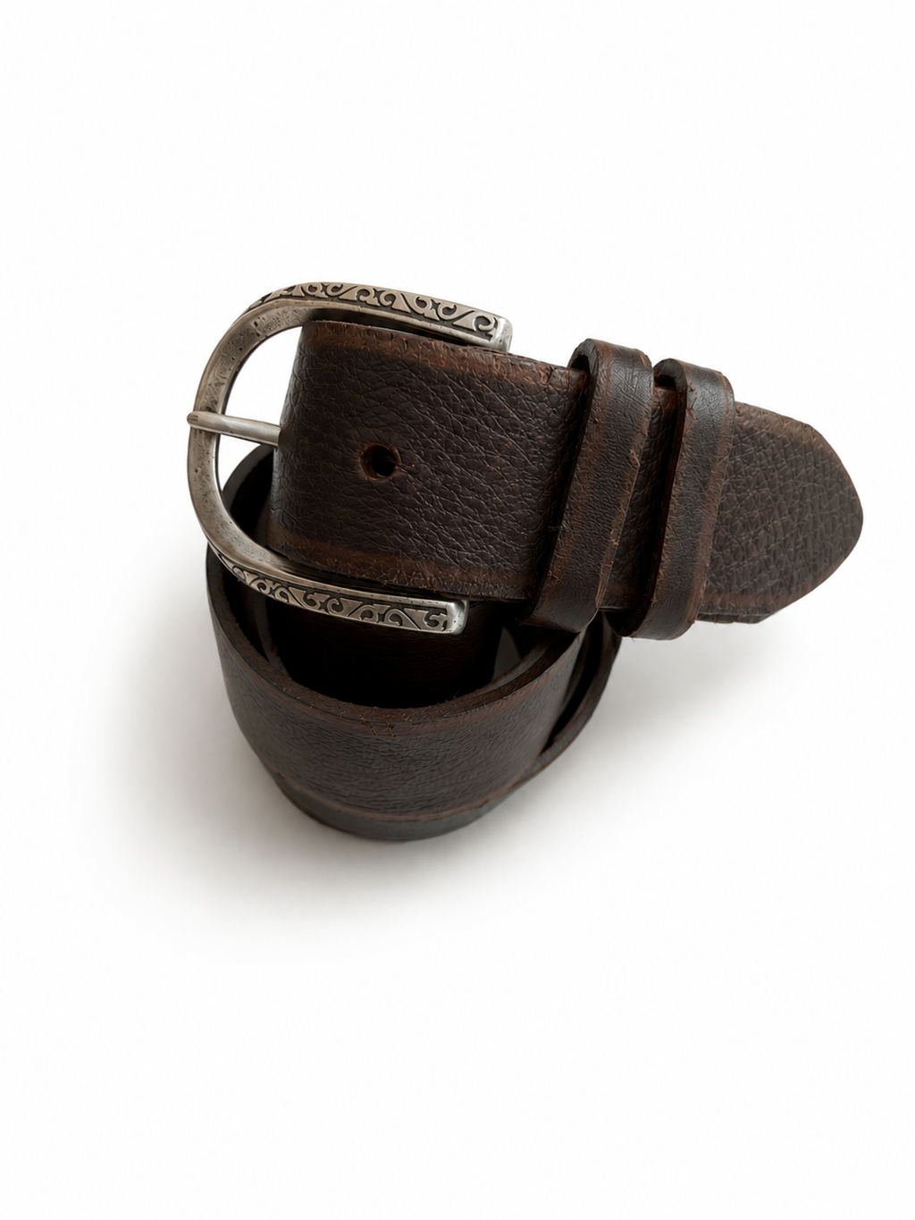 Cintura in pelle marrone artigianale Made in Italy con fibbia incisa | Pure Motion