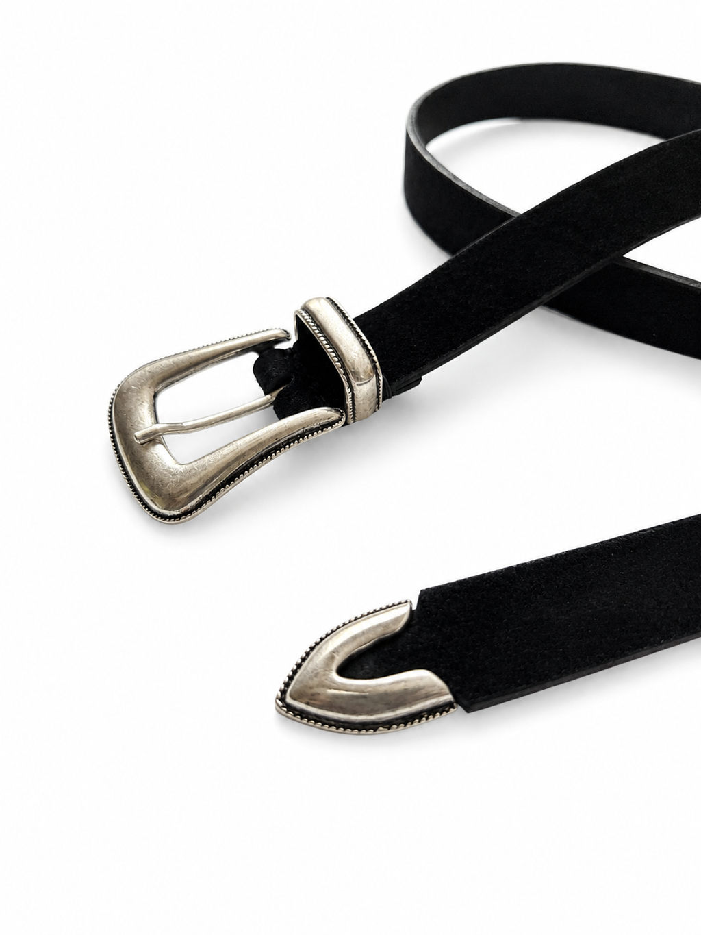 Cintura in camoscio pelle nera con fibbia argentata | Pure Motion