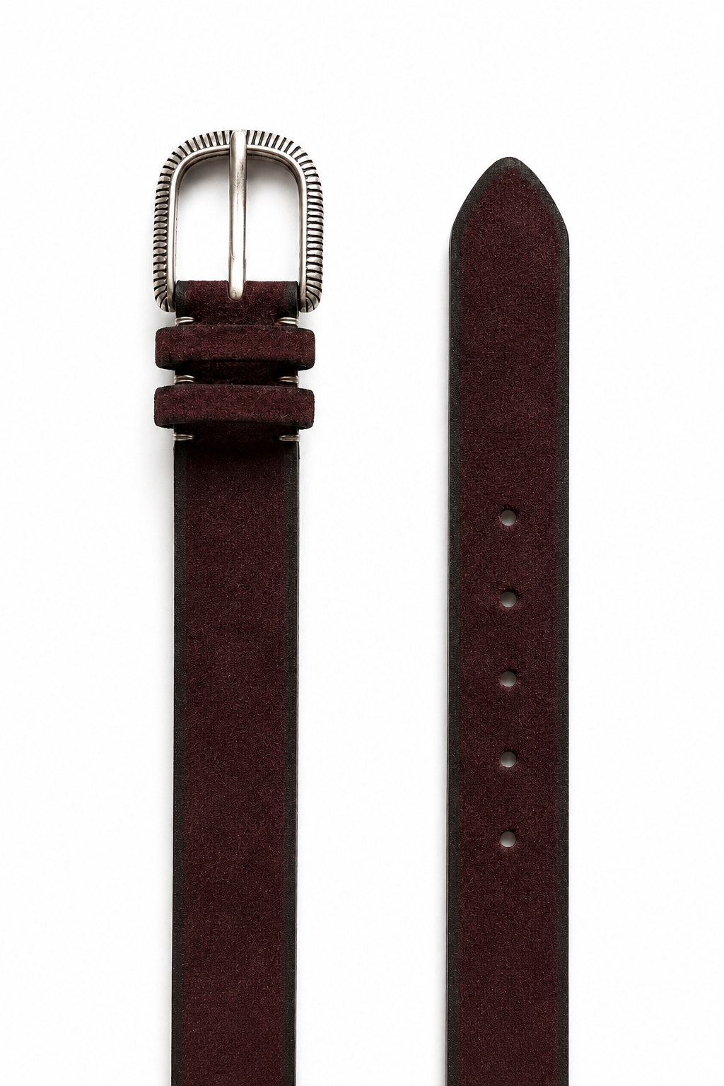Cintura in pelle bordeaux con fibbia argentata incisa | Pure Motion