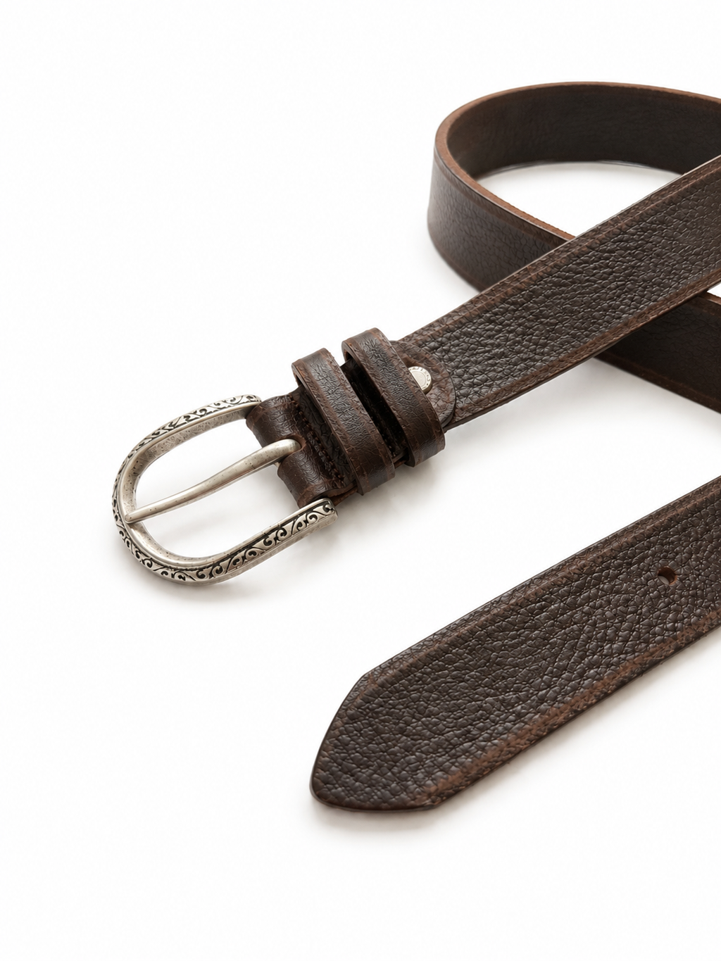 Cintura in pelle marrone artigianale Made in Italy con fibbia incisa | Pure Motion