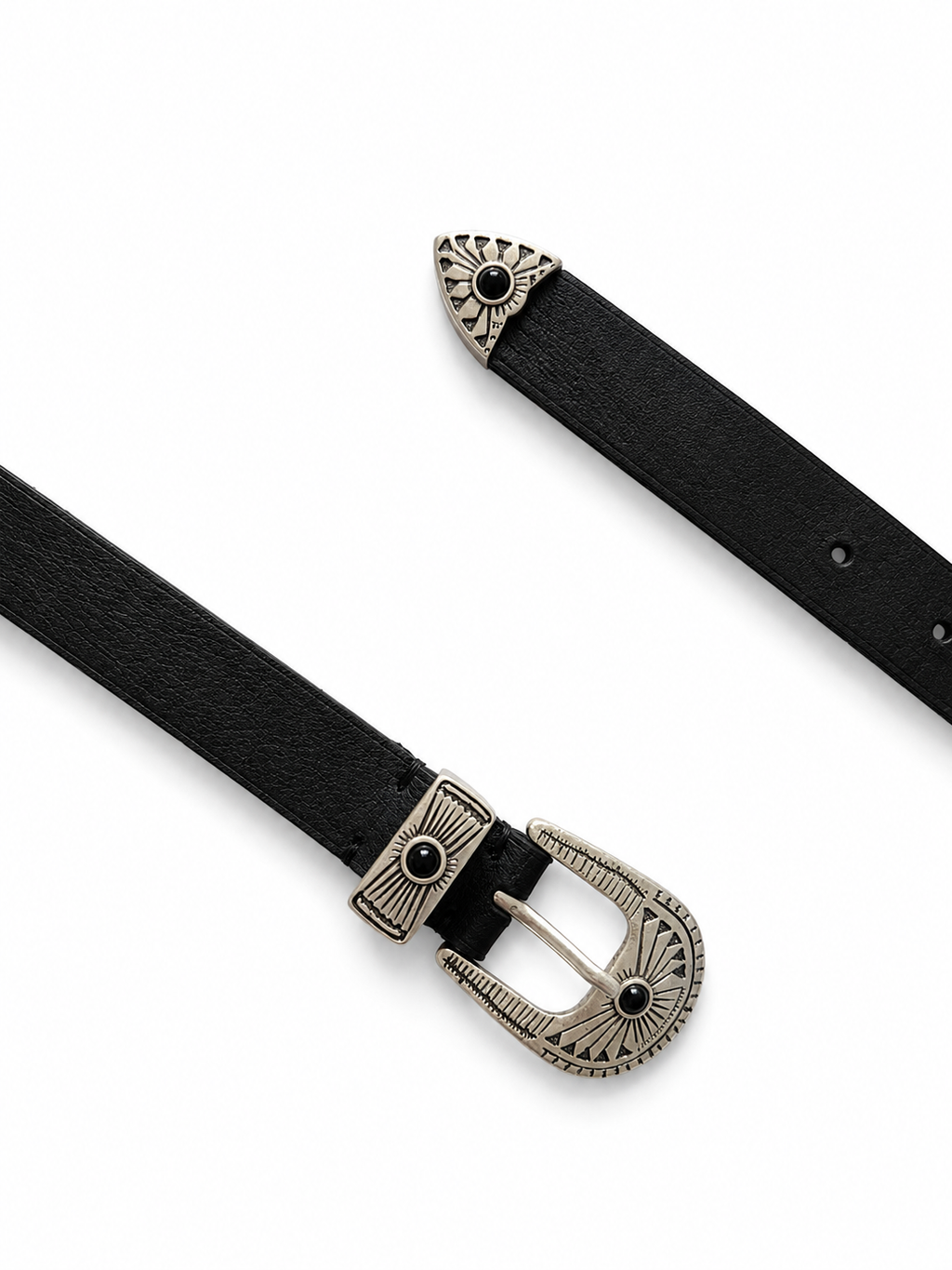 Cintura in cuoio ondulato nera artigianale con fibbia argentata — Pure Motion