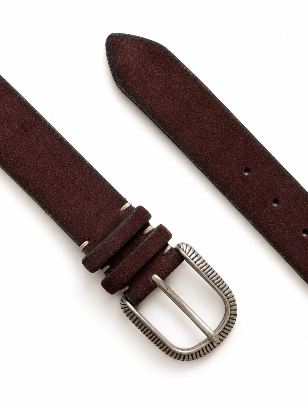 Cintura in pelle bordeaux con fibbia argentata incisa | Pure Motion