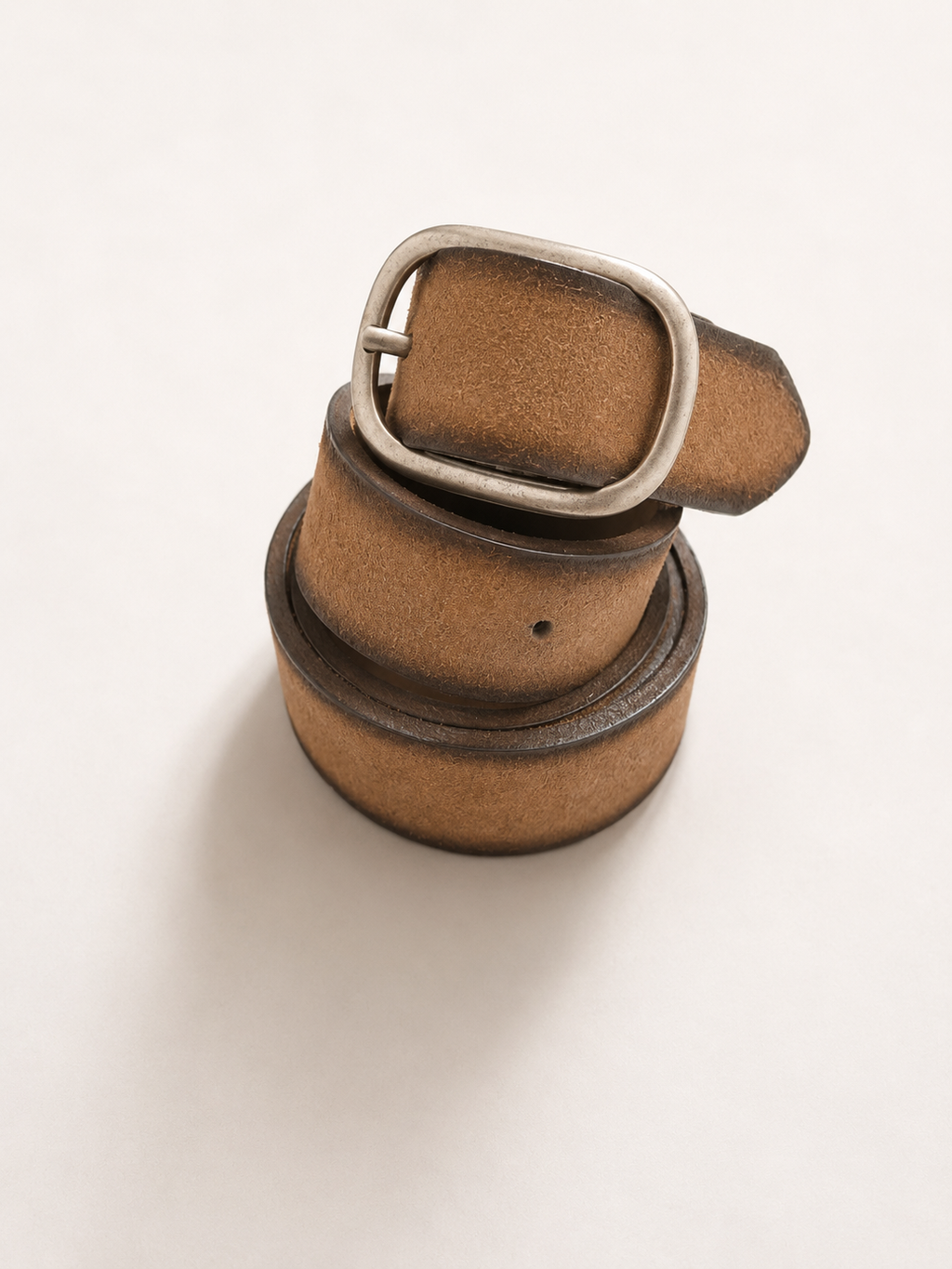 Cintura in camoscio beige con fibbia liscia argentata | Pure Motion