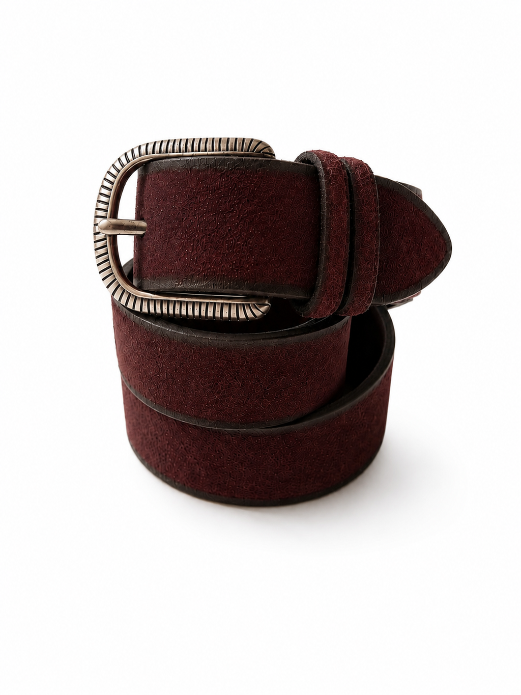 Cintura in pelle bordeaux con fibbia argentata incisa | Pure Motion